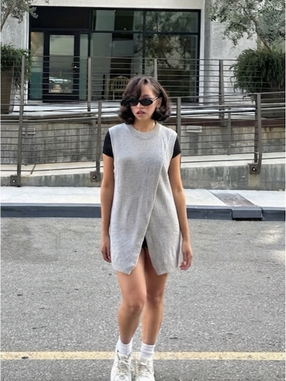 Cotton On Light Gray Sleeveless Split-Front Knit Mini Dress